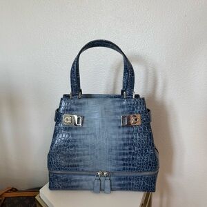 Salvatore Ferragamo Gancini Bluette Cocco Macula Croc embossed Leather Bag